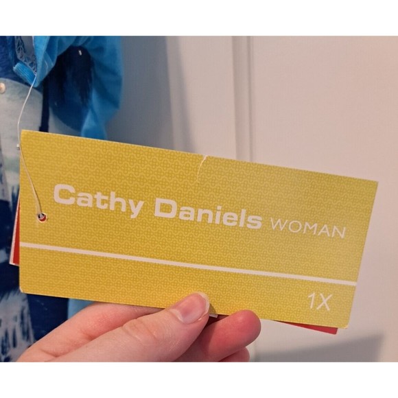 NWT Cathy Daniels T-shirt Womens Size 1x Sequin Palm Tree Short Sleeve Blue - Picture 5 of 6